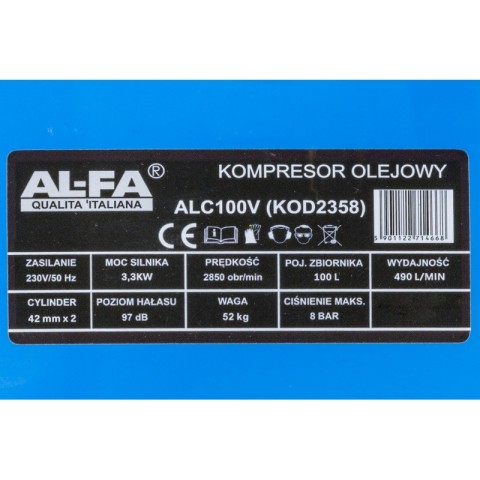 Компресор 2-поршневий ALFA ALC-100V 100 літрів