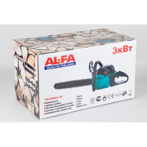 Бензопила 3 кВт. ALFA YD-KW02-45 3000 Вт. + 2 шины и 2 цепи