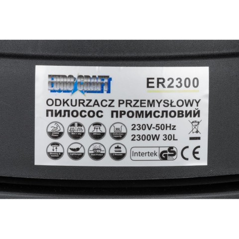 Пилосос промисловий EURO-CRAFT ER2300 – 30 літрів 2300 Вт.