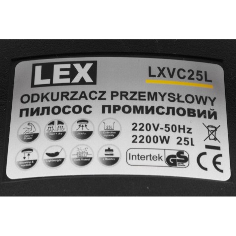 Пилосос промисловий LEX LXVC25L – 25 літрів 2200 Вт.