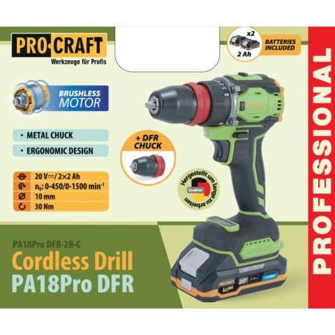 Шуруповерт Procraft PA18Pro DFR (с 2 АКБ 2Ач)