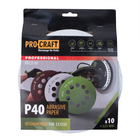 Круг шлифовальный самозацепной Procraft KB225.40 UNIVERSAL (набор 10 шт.) 10 отв.