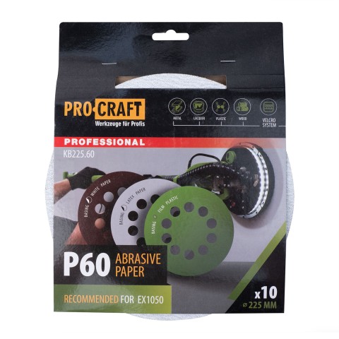 Круг шлифовальный самозацепной Procraft KB225.60 UNIVERSAL (набор 10 шт.) 10 отв.