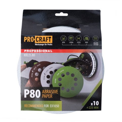 Круг шлифовальный самозацепной Procraft KB225.80 UNIVERSAL (набор 10 шт.) 10 отв.