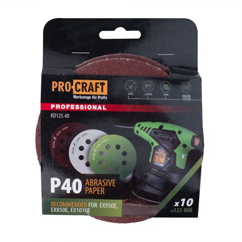 Круг шлифовальный самозацепной Procraft KD125.40 UNIVERSAL (набор 10 шт.) 8 отв.