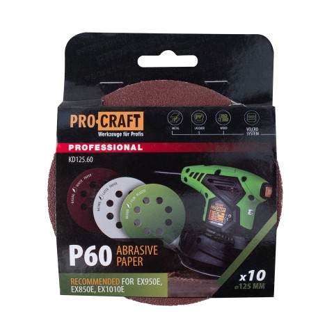 Круг шлифовальный самозацепной Procraft KD125.60 UNIVERSAL (набор 10 шт.) 8 отв.