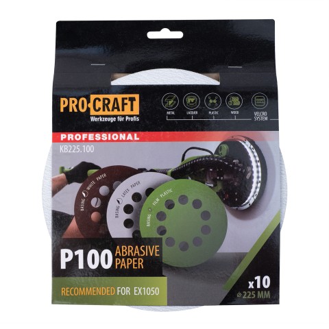 Круг шлифовальный самозацепной Procraft KB225.100 UNIVERSAL (набор 10 шт.) 10 отв.