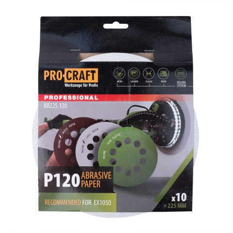 Круг шлифовальный самозацепной Procraft KB225.120 UNIVERSAL (набор 10 шт.) 10 отв.