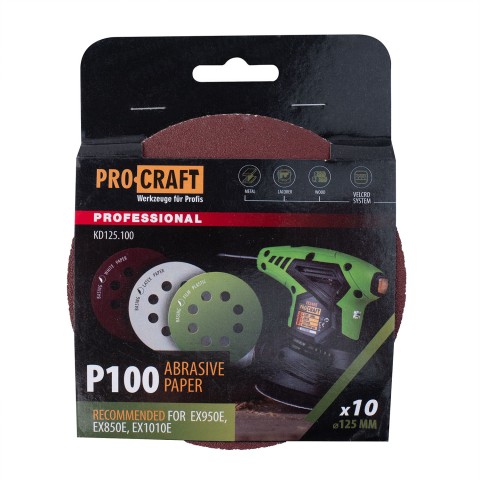 Круг шлифовальный самозацепной Procraft KD125.100 UNIVERSAL (набор 10 шт.) 8 отв.