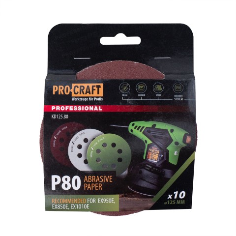 Круг шлифовальный самозацепной Procraft KD125.80 UNIVERSAL (набор 10 шт.) 8 отв.