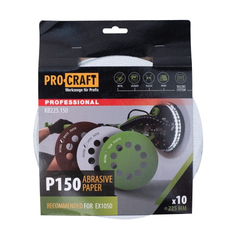Круг шлифовальный самозацепной Procraft KB225.150 UNIVERSAL (набор 10 шт.) 10 отв.