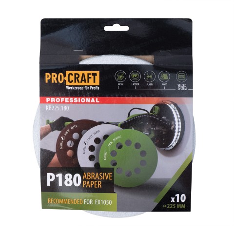 Круг шлифовальный самозацепной Procraft KB225.180 UNIVERSAL (набор 10 шт.) 10 отв.