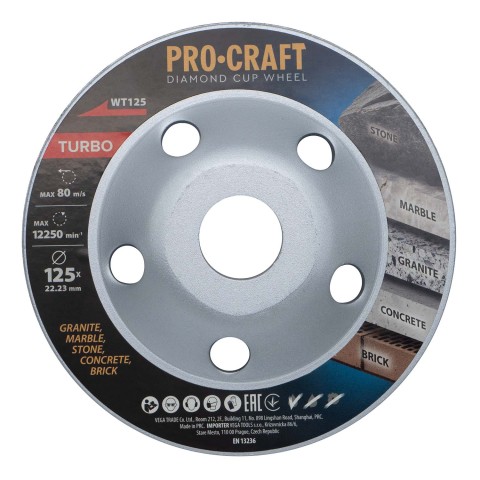 Шлифовальная алмазная чашка Procraft WT125 125мм 22.23