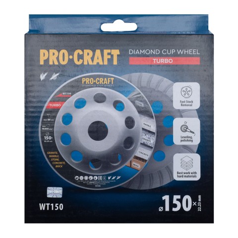 Шлифовальная алмазная чашка Procraft WT150 150мм 22.23