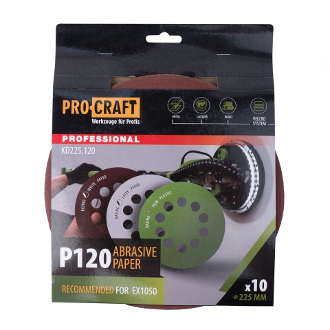Круг шлифовальный самозацепной Procraft KD225.120 UNIVERSAL (набор 10 шт.) 10 отв.
