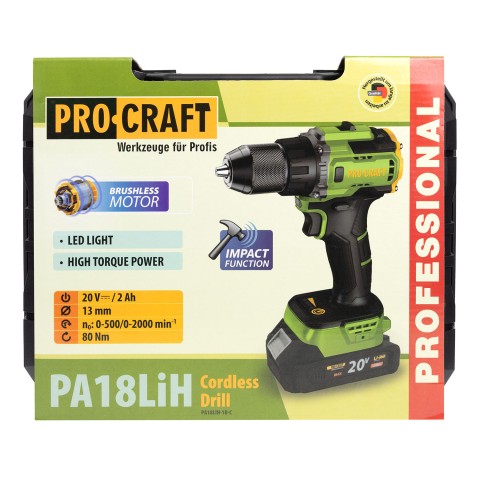 Шуруповерт Procraft PA18LiH с ударом (1 акб и зп)