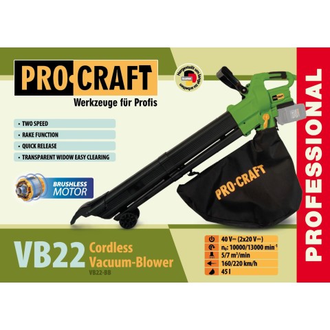 Аккумуляторный пылесос-воздуходувка Procraft VB22 (без АКБ и ЗУ)