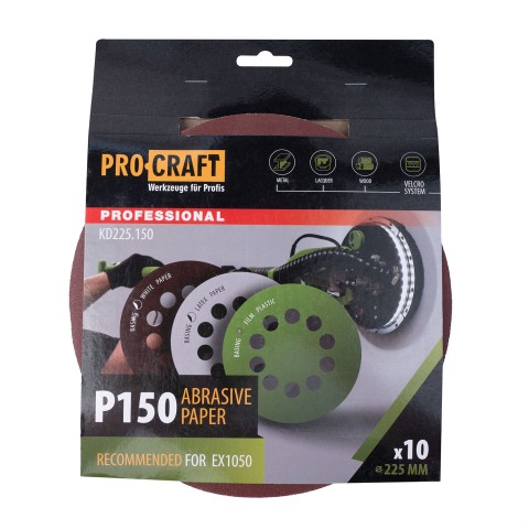 Круг шлифовальный самозацепной Procraft KD225.150 UNIVERSAL (набор 10 шт.) 10 отв.