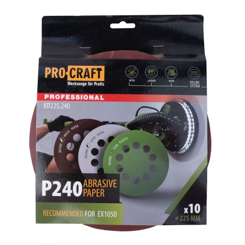 Круг шлифовальный самозацепной Procraft KD225.240 UNIVERSAL (набор 10 шт.) 10 отв.