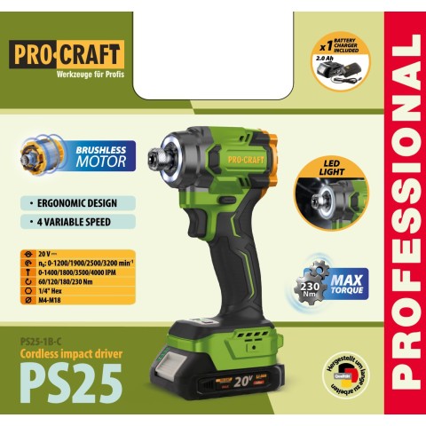Аккумуляторный винтоверт Procraft PS25 (1 АКБ)