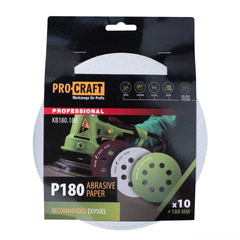 Круг шлифовальный самозацепной Procraft KB180.180 UNIVERSAL (набор 10 шт.) 8 отв.